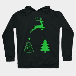 Bright Green Faux Glitter Christmas Trees and Reindeer Pack Hoodie